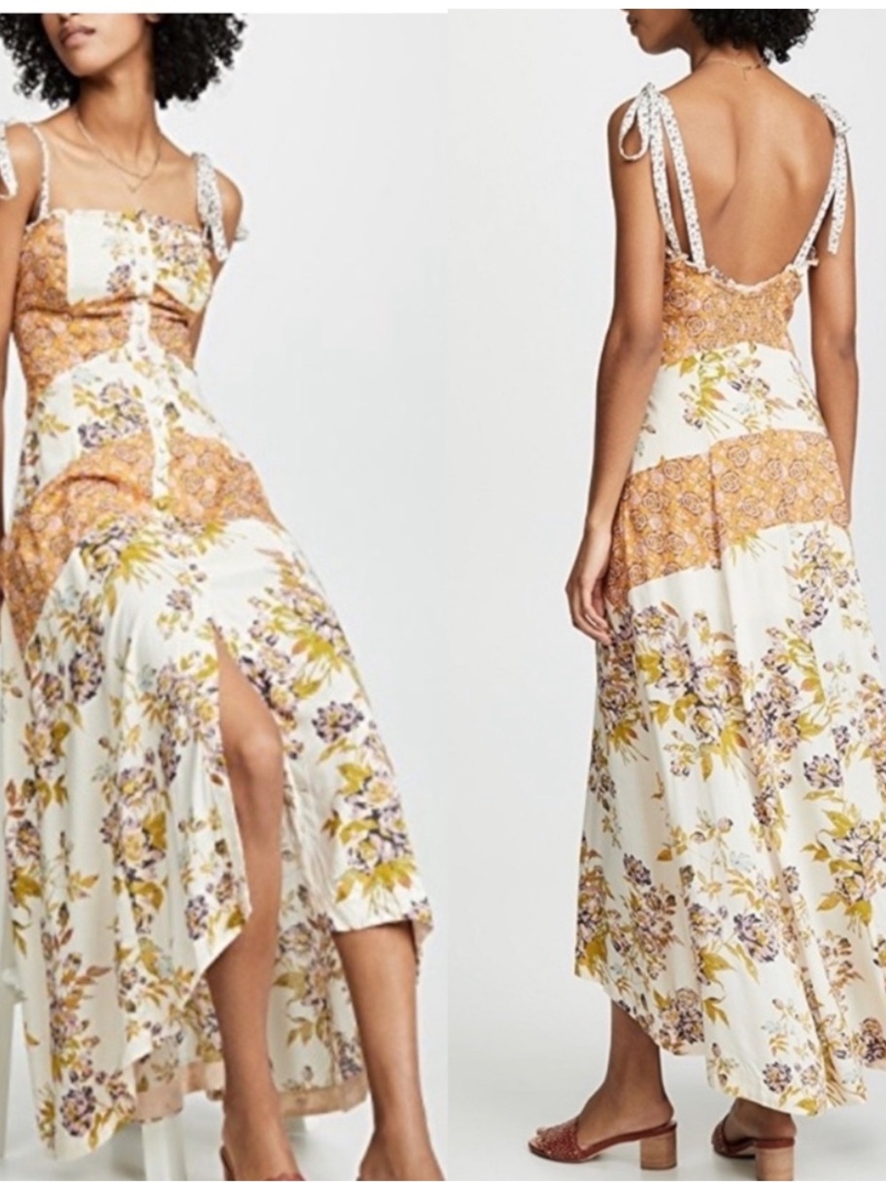 NWT Free People Lover Boy Floral Patchwork Maxi Dress Light Comb Size 12